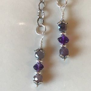 SOLD  Sapphire, Amethyst & Sterling Earrings
